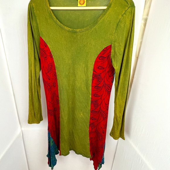Karma Circle USA Intentionally Distressed Mixed Pattern Boho Tunic Dress - Picture 1 of 8